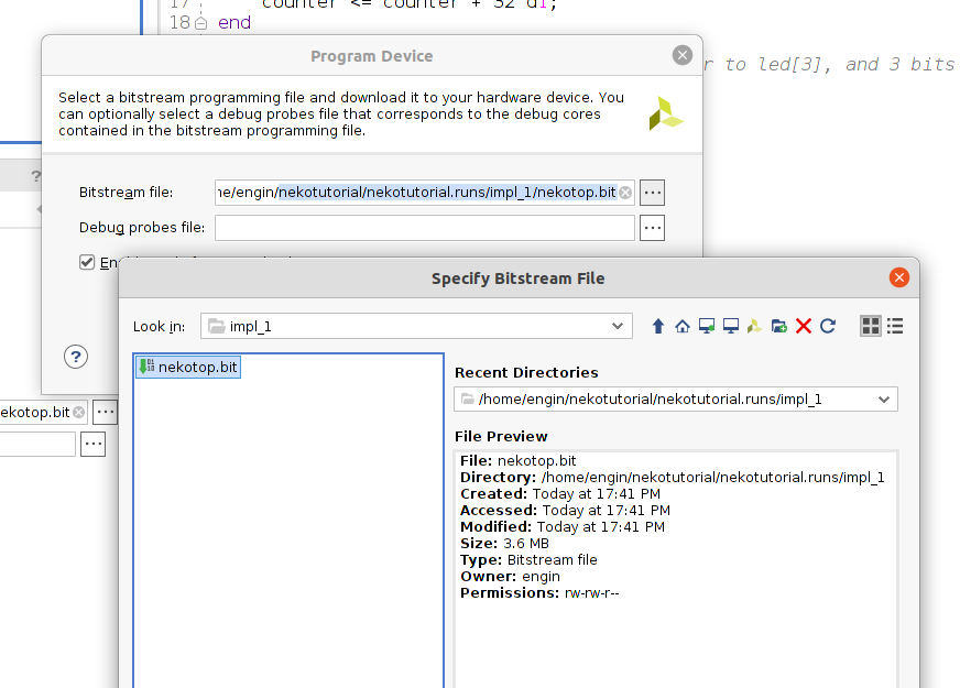 Bitstream file dialog